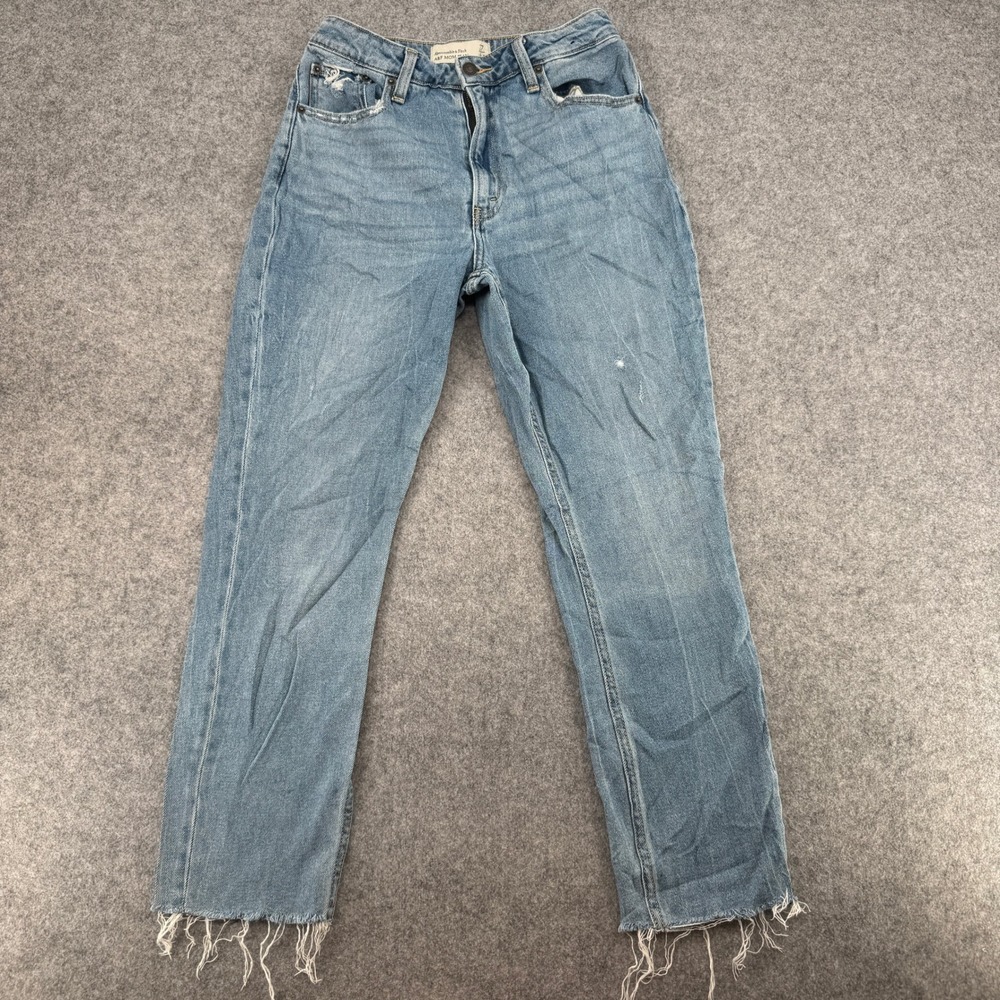 Y2K Abercrombie & Fitch Jeans Womens 4R Mom Jean Blue Distressed Frayed Hem EUC